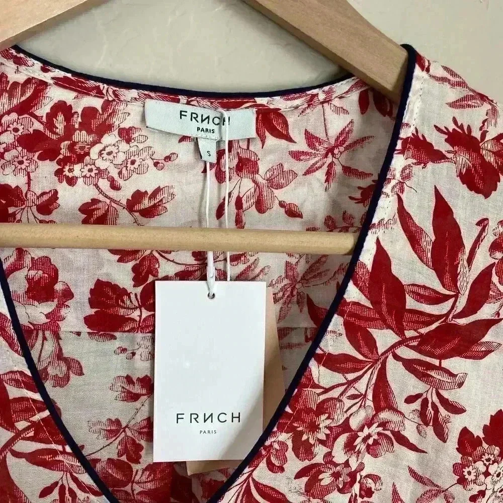 FRNCH Floral Print V-Neck Dress Red Size Small‎